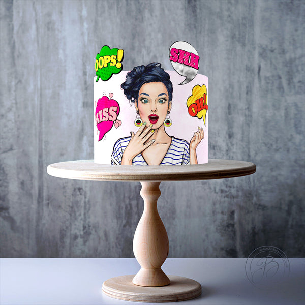 Pinup girl pop art edible cake topper decoration