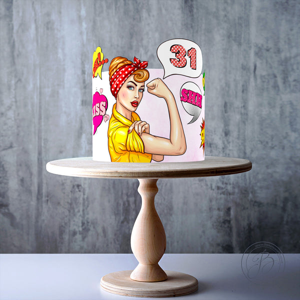 Personalised Pinup girl pop art edible cake topper decoration