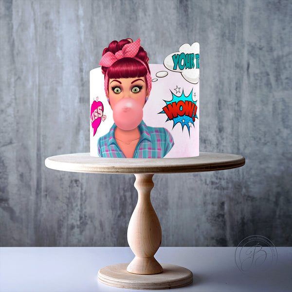 Personalised Pinup girl pop art edible cake topper decoration