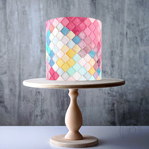 Colourful Tiles Pattern edible cake topper decoration