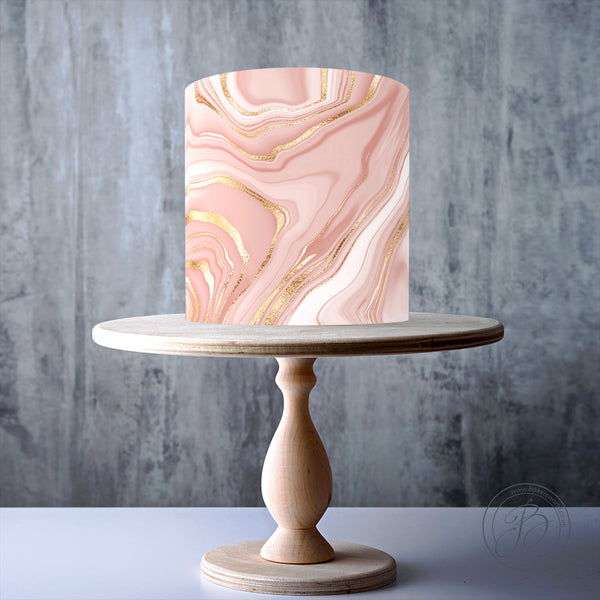 Pink and Gold Marble Pattern edible cake topper decoration