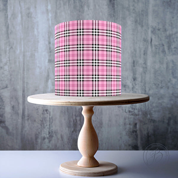 Seamless Pink Tartan Pattern edible cake topper decoration