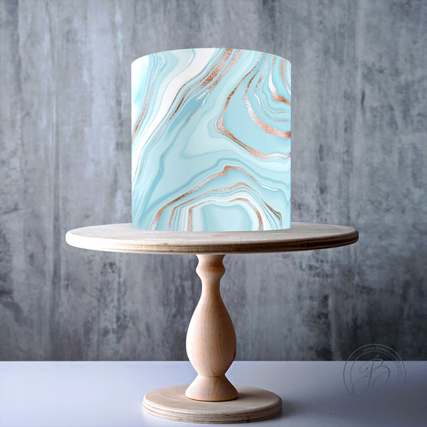 Light Turquoise & Copper Marble Pattern edible cake topper decoration