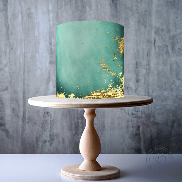 Green Gold Foil effect edible cake topper decoration