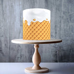 White Ice Cream Drip Waffle effect Seamless edible cake topper decoration