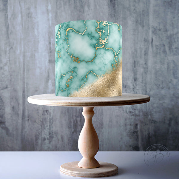 Jade Green with Gold Marble Pattern edible cake topper decoration