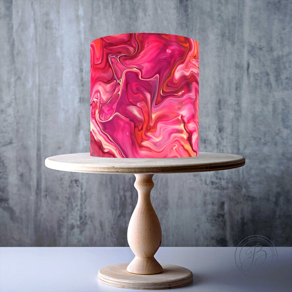 Cherry Pink Marble Pattern edible cake topper decoration