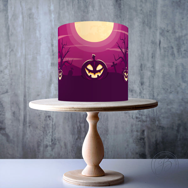 Purple Halloween Pumpkins full moon background edible cake topper decoration