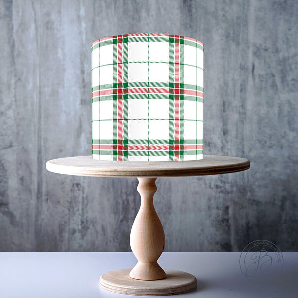 Christmas White Green Red Seamless Tartan Pattern edible cake topper decoration