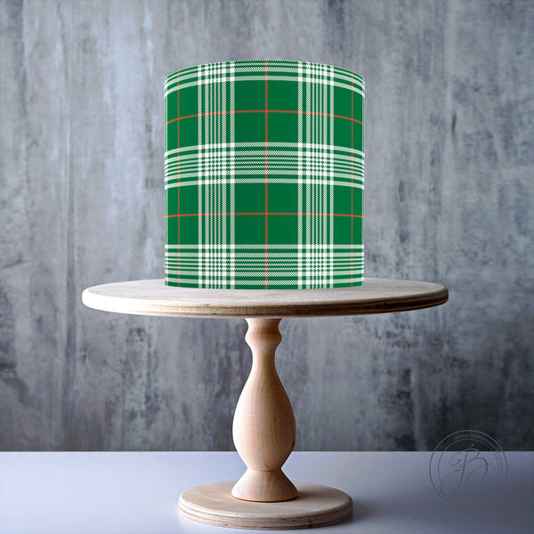 Christmas Green White Seamless Tartan Pattern edible cake topper decoration