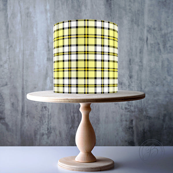 Yellow White Seamless Tartan Pattern edible cake topper decoration