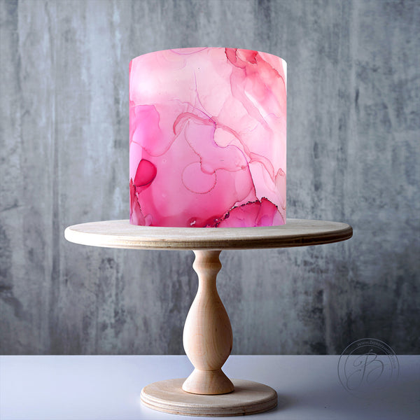 Pink Alcohol ink edible cake topper decoration