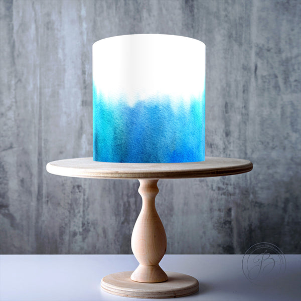 Light Blue Watercolour Ombre Pattern edible cake topper decoration