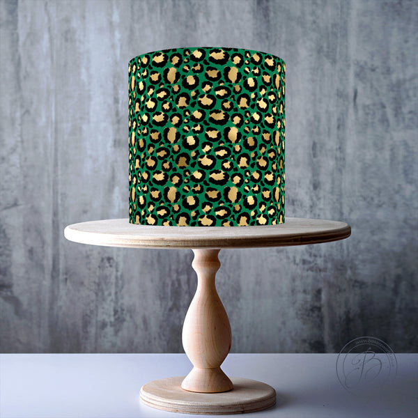 Emerald and Gold Cheetah Skin Texture Animal Seamless Pattern edible cake topper decoration