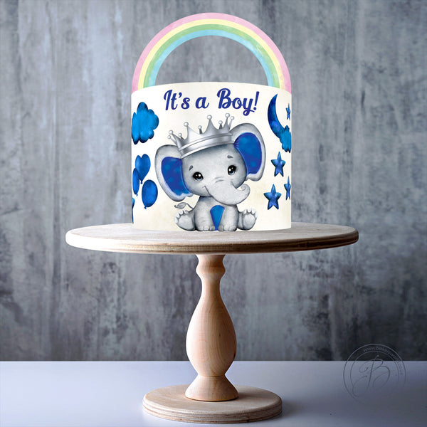 Baby Shower It's a Boy Prince Elephant Blue Watercolour edible cake decorations