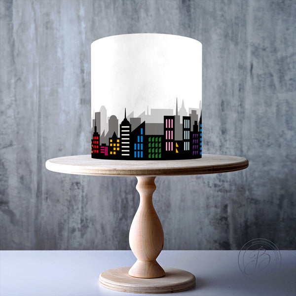 Superhero City Skyline bundle 3D effect edible cake topper decoration