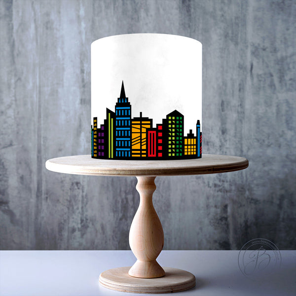 Superhero Colourful City Skyline bundle edible cake topper decoration