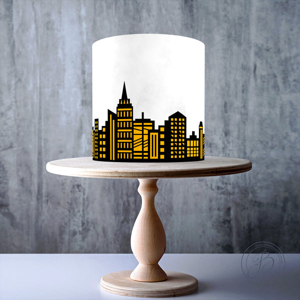 Superhero Black and Yellow City Skyline bundle edible cake topper decoration