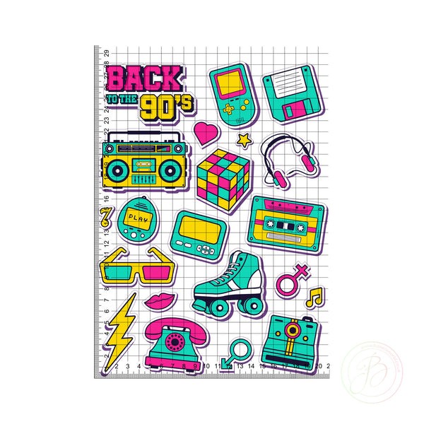 Back to the 90's retro stickers edible cake topper decoration