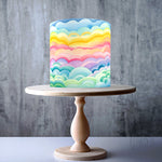 Watercolour Rainbow Clouds wrap around edible cake topper decoration