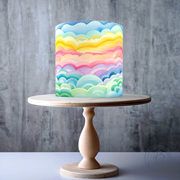 Watercolour Rainbow Clouds wrap around edible cake topper decoration