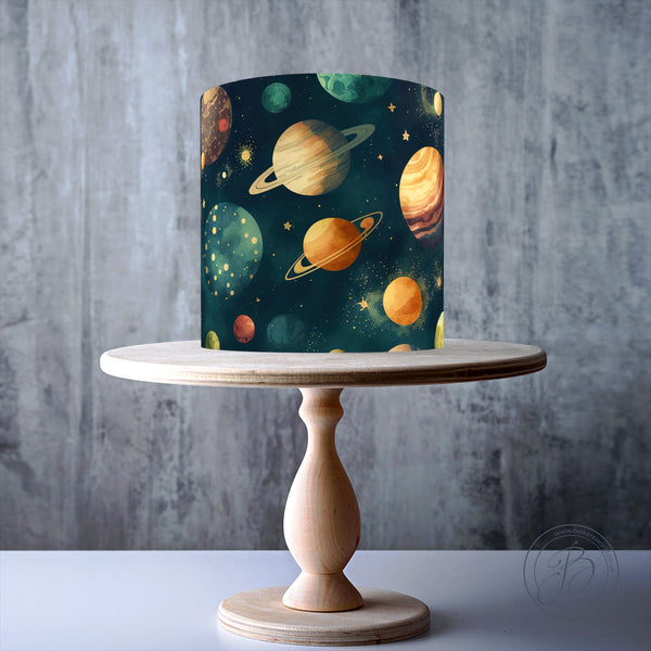 Planets wrap around edible cake topper decoration