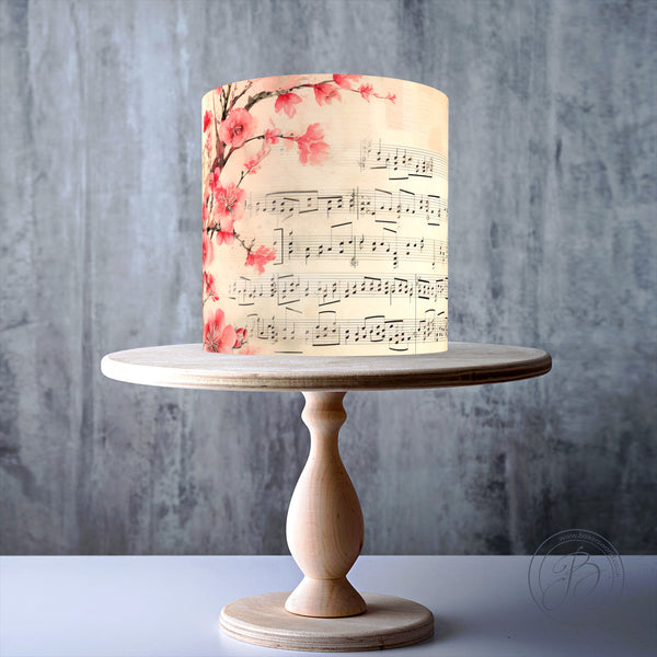 Cherry Blossom Musical Notes Musical Sheets edible cake topper decoration