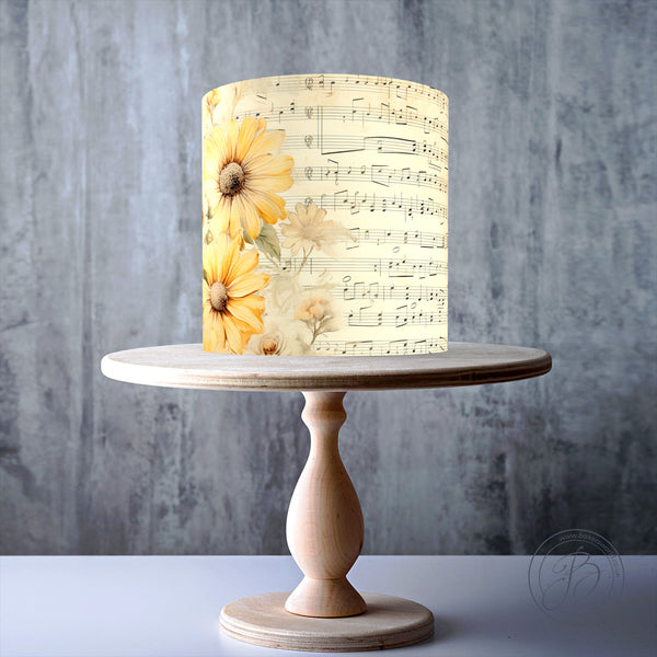 Shabby Chic Floral Musical Notes Musical Sheets edible cake topper decoration