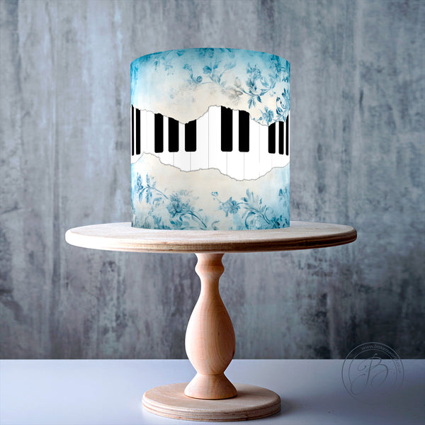 Fault line Piano keyboard Blue Shabby Chic edible cake topper decoration