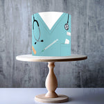 Teal scrubs, Surgeon, Doctor, Healthcare uniform wrap around edible cake topper decoration