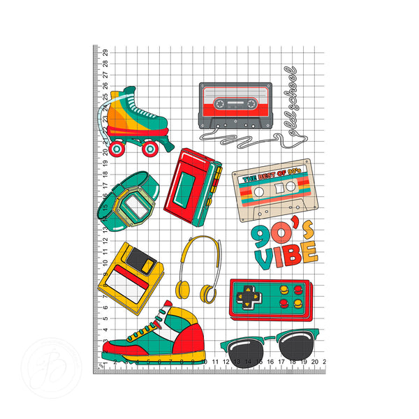 90's VIBE retro Bundle, Cassette, Roller Skates, Watch, Floppy Disk edible cake topper decoration