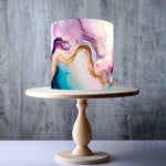 Abstract, purple, and teal swirl pattern edible cake topper decoration