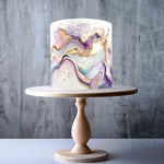 Pastel pink, purple, and gold wave pattern edible cake topper decoration