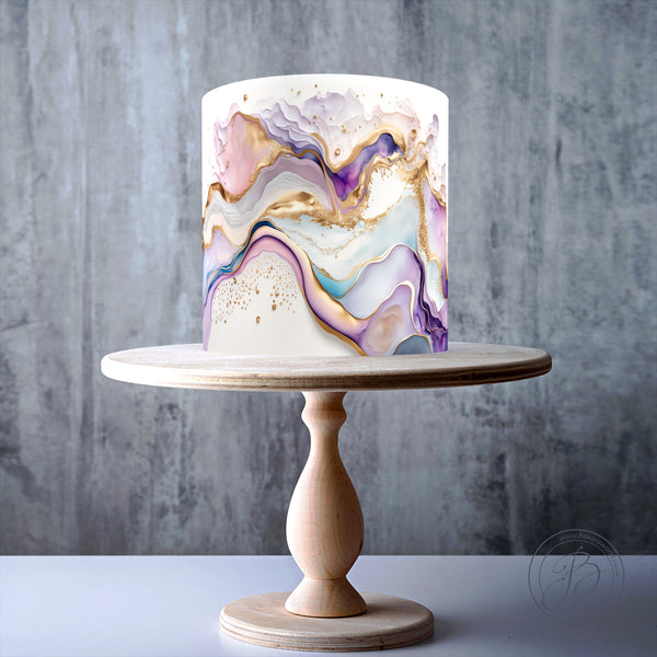 Pastel pink, purple, and gold wave pattern edible cake topper decoration