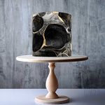 Black, grey, and gold marble with intricate golden lines design edible cake topper decoration