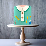 Green blouse teacher-themed design with school supplies edible cake topper decoration