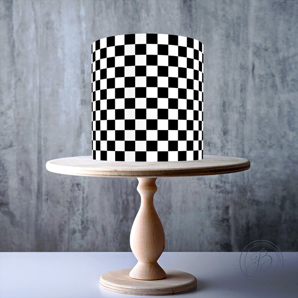 Black and white checkerboard seamless pattern edible cake topper decoration