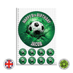 Personalised Football set 7.5in round cake topper + 8 cupcakes edible cake decoration