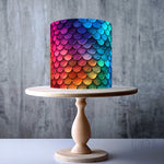 Rainbow mermaid / dragon scale pattern edible cake topper decoration