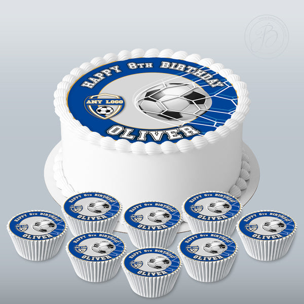 Your Football Club logo personalised set 7.5in round cake topper + 8 cupcakes edible cake decoration