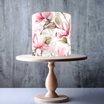Watercolour Pink Magnolia flowers edible cake topper decoration