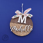 Personalised Monogram and Name Christmas bauble with pattern triple-layer wooden Decor