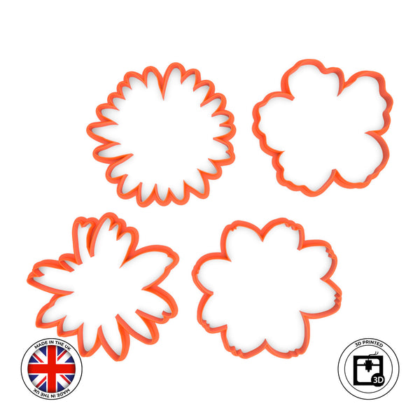 Set of 4 Cherry Flower, Gerbera, Daisy Template Cookie and Fondant cutter