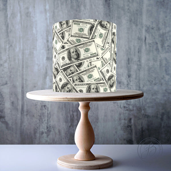 American 100 dollar bills piled up edible cake topper decoration