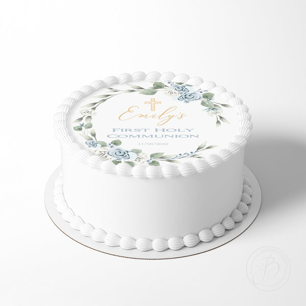 Personalised First Holy Communion Wreath 7.5in round edible cake topper decoration (English version)