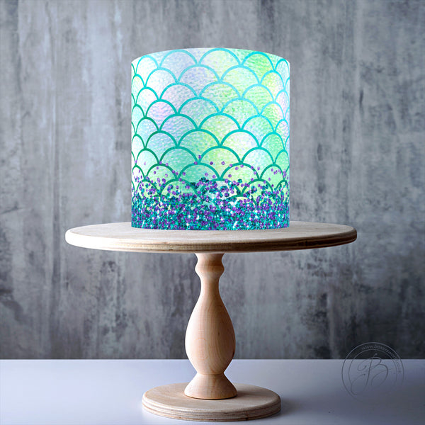 Rainbow Mermaid Fish Scale Pattern edible cake topper decoration