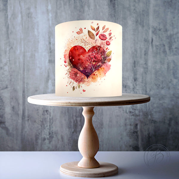 Watercolour heart drawing Valentine's edible cake topper decoration