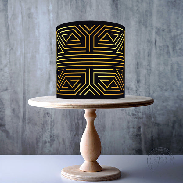 Art Deco Black Gold effect Seamless Wrap Around edible cake topper decoration