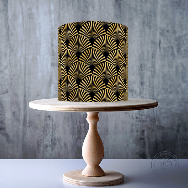 Art Deco Black Gold effect Seamless Wrap Around edible cake topper decoration