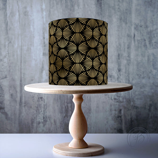 Art Deco Black Gold effect Seamless Wrap Around edible cake topper decoration